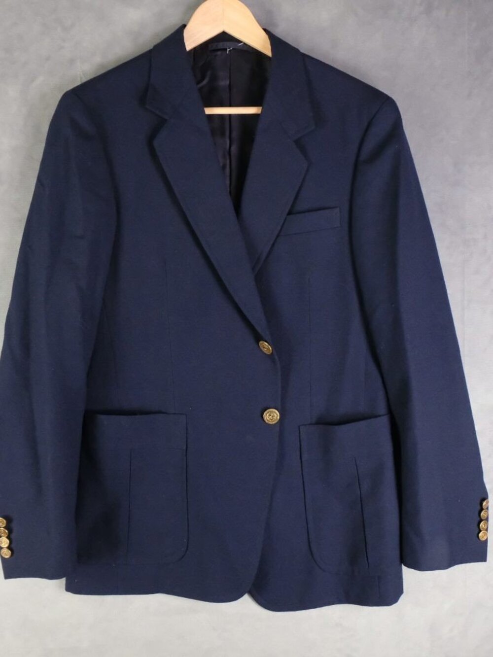 Vintage Navy Blazer Gold Two Button Jacket 38R Blue Vented